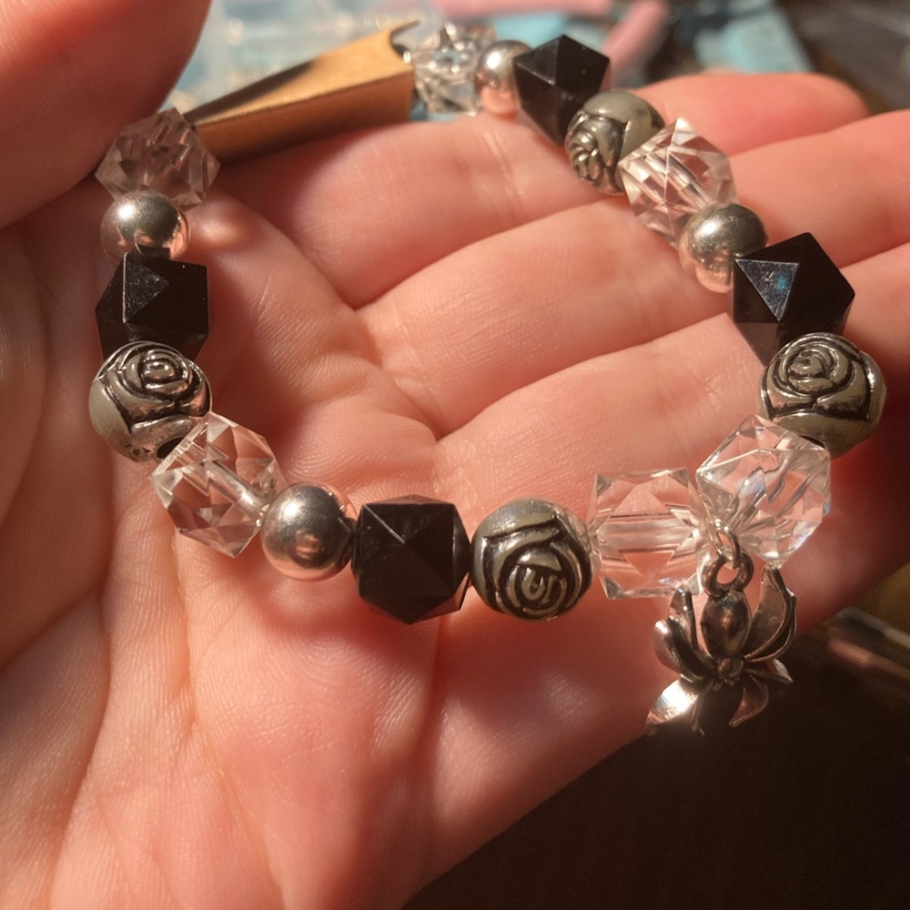 Halloween black rose spider bracelet